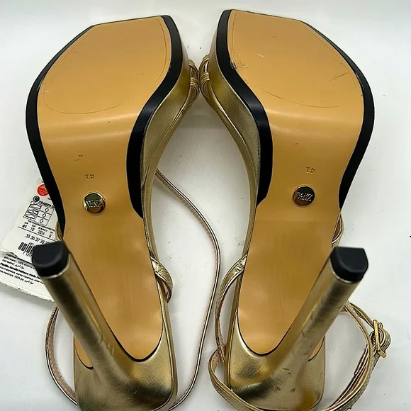 Zara NWT Dazzling Golden Strappy High Heel Shoes **Size 41/USA Size 10**🔥🔥 - Picture 5 of 7